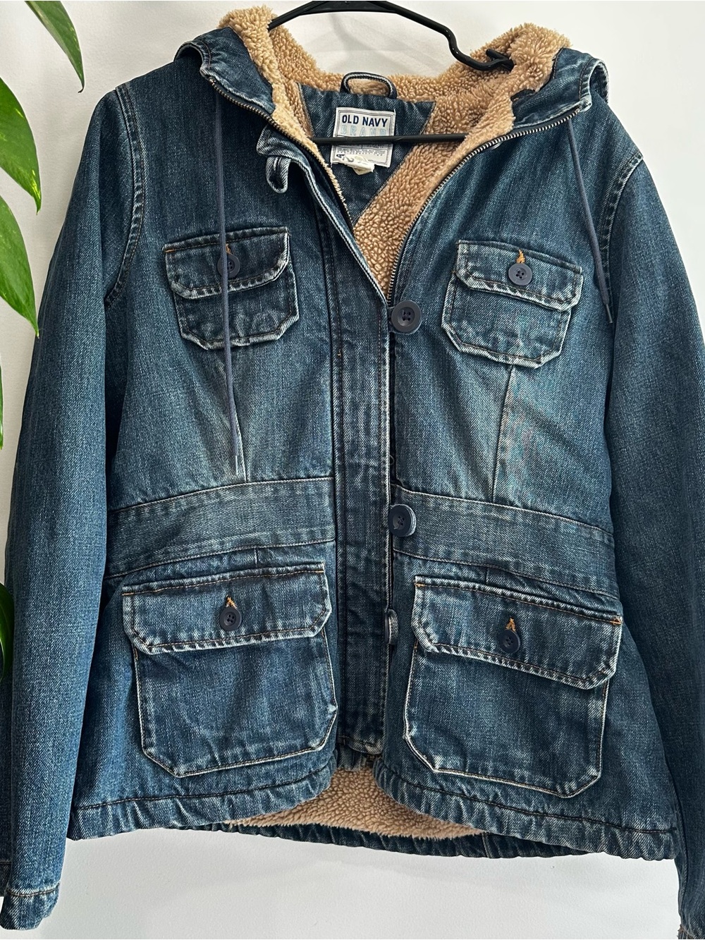 Genuine Y2K 2003 Old Navy Sherpa lined Denim Jacket With Hood Women’s Large